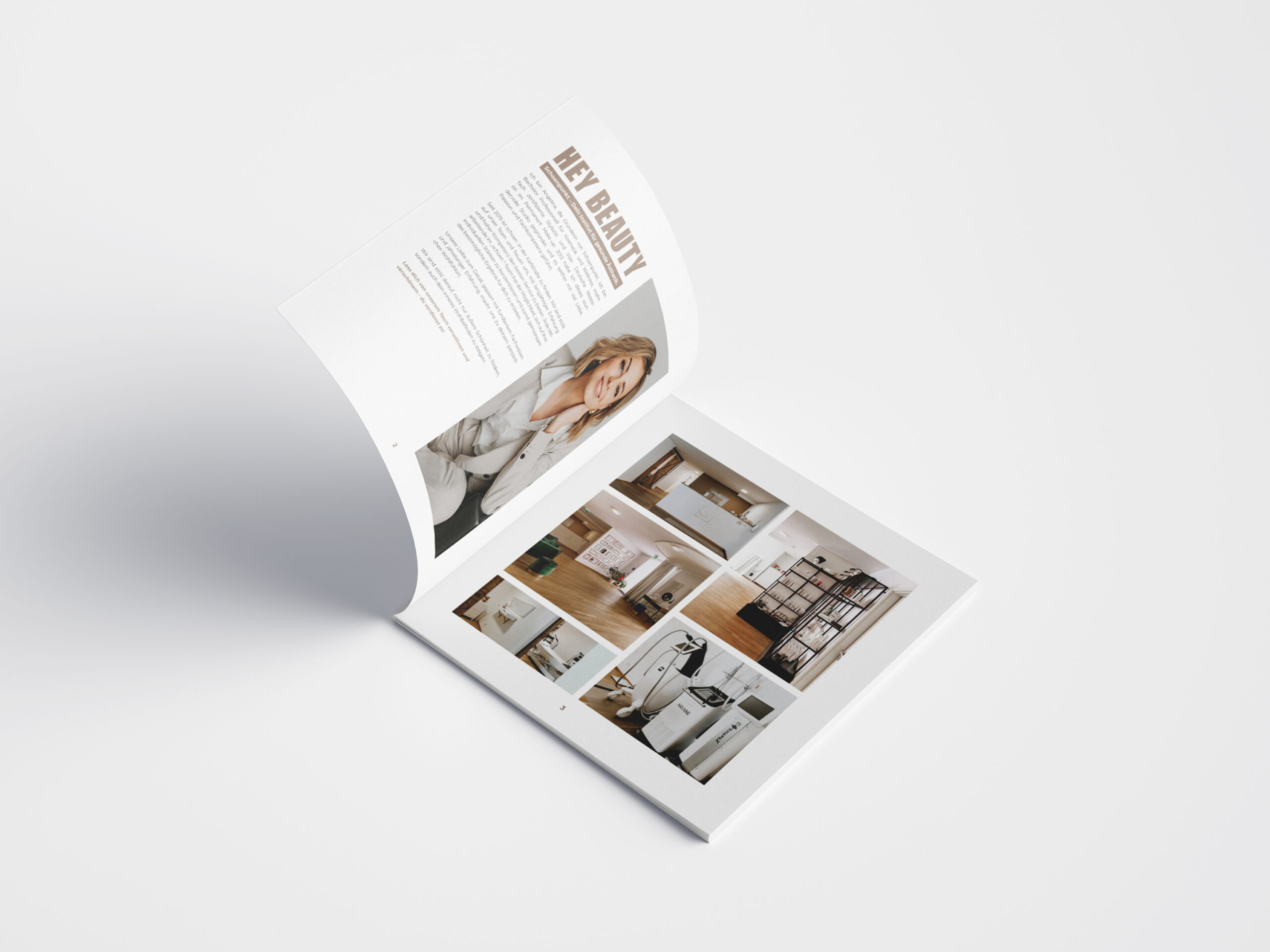 Schoenpunkt_Booklet Geöffnete Broschüre für ein Kosmetikstudio