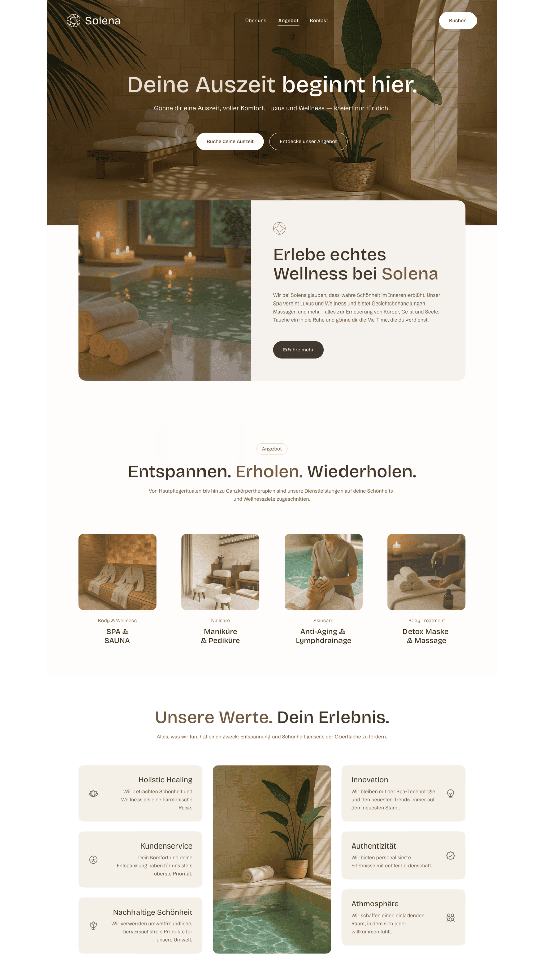 Desktop-Ansicht einer Website fuer ein Spa