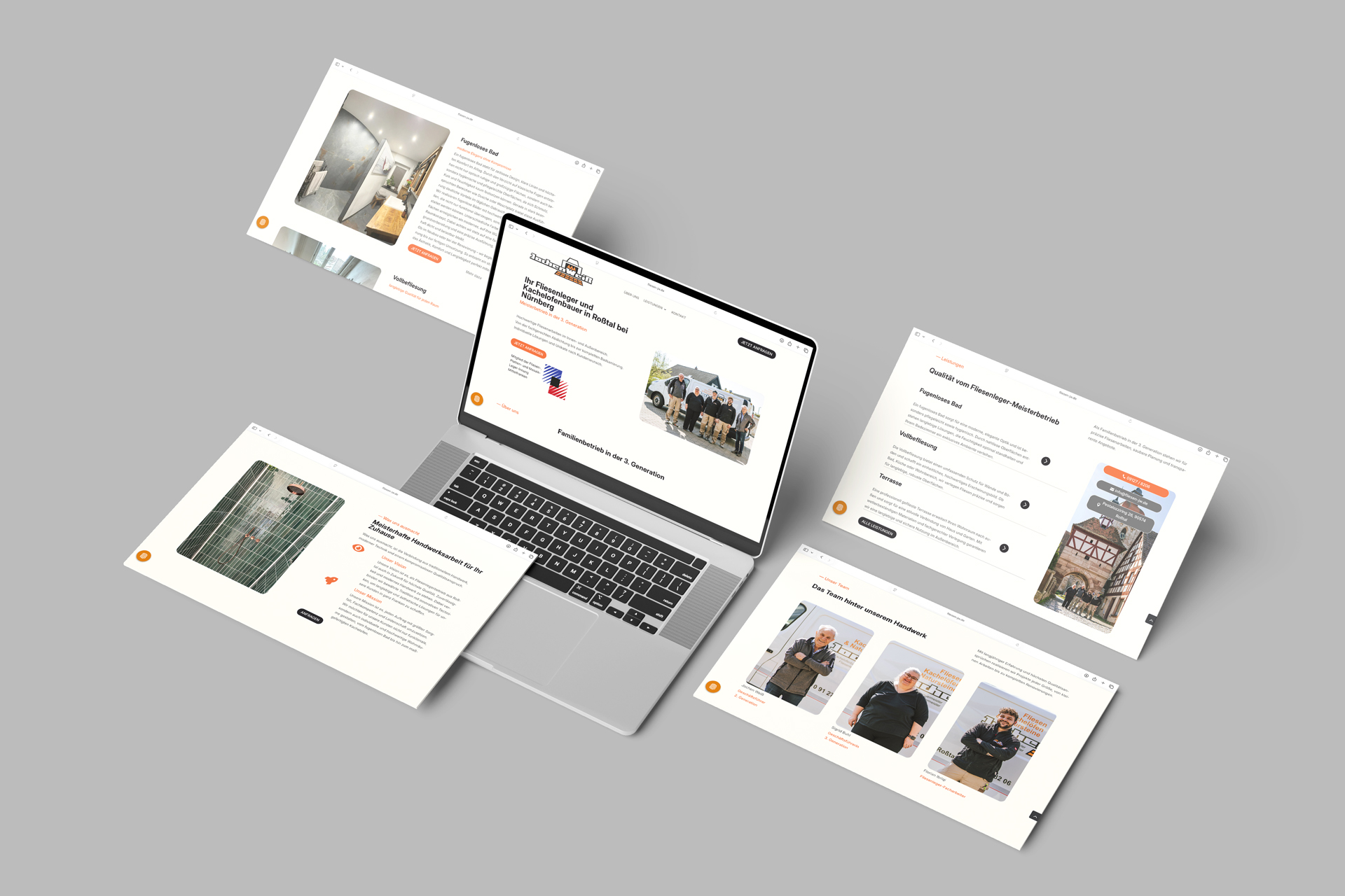Laptop-Ansicht von Website für Fliesenlegerbetrieb