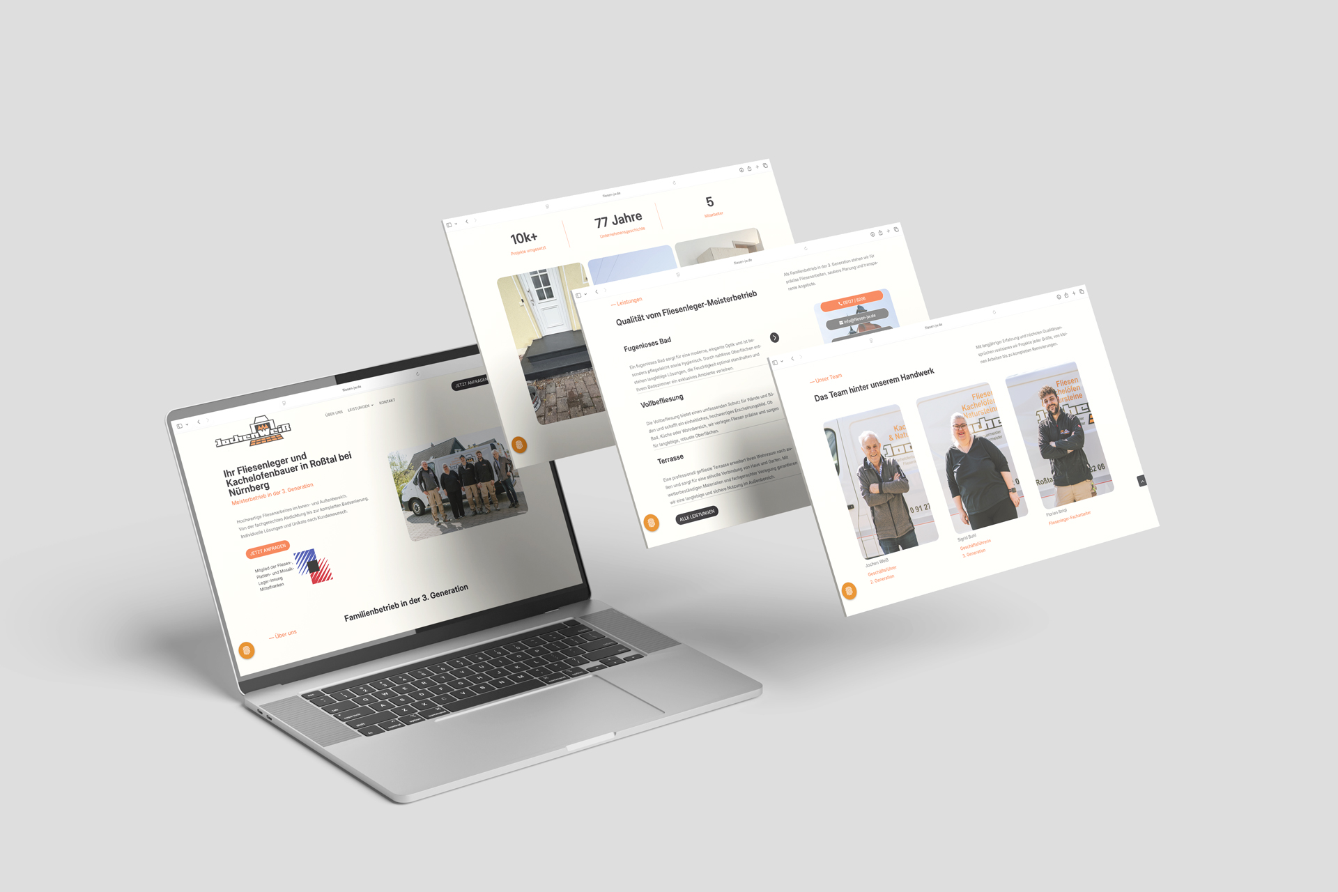 Laptop-Ansicht von Website für Fliesenlegerbetrieb
